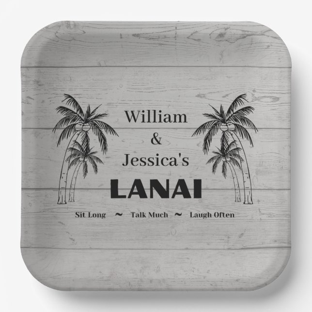 Plato De Papel Nombre personalizado Personalizado Lanai Tropical  (Anverso)