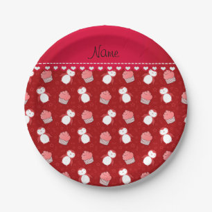 Plato De Papel Nombre personalizado pingüinos rojos de las estrel