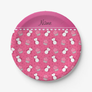 Plato De Papel Nombre personalizado pingüinos rosas estrellas de