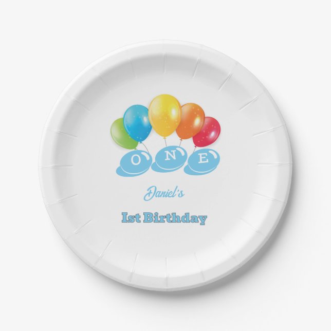 Plato De Papel Nombre personalizado Primer niño cumpleaños (Anverso)