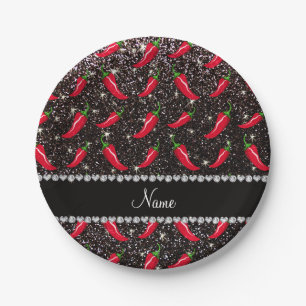 Plato De Papel Nombre personalizado purpurina negro pimienta pica