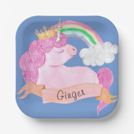 Plato De Papel Nombre personalizado 🌈 Rainbow Unicorn   