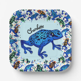 Plato De Papel Nombre personalizado: ranas de selva tropical cuad