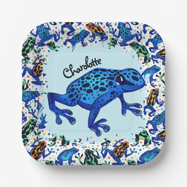 Plato De Papel Nombre personalizado: ranas de selva tropical cuad (Anverso)