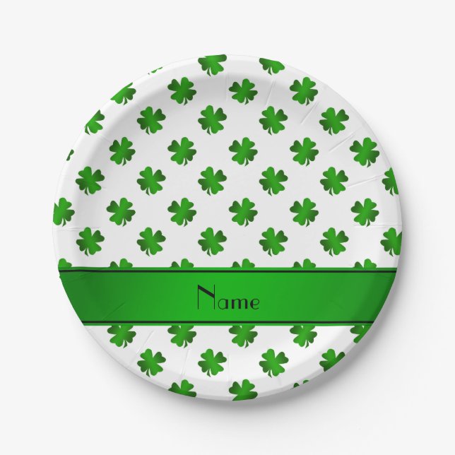 Plato De Papel Nombre personalizado: raya verde de shamrock verde (Anverso)