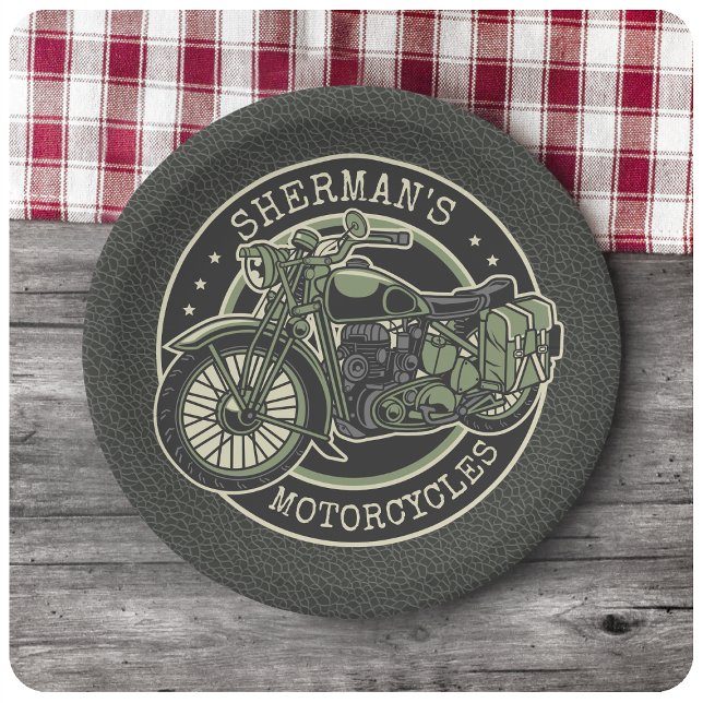 Plato De Papel NOMBRE personalizado Retro motociclista militar (Subido por el creador)
