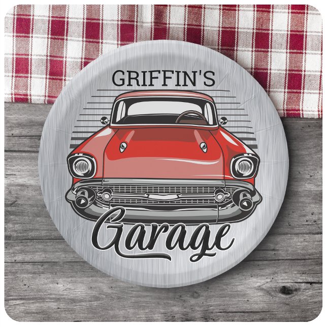 Plato De Papel NOMBRE personalizado Retro Red Classic Car Garage (Subido por el creador)