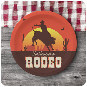 Plato De Papel NOMBRE Personalizado Rodeo de Cowboy Bull Rider Oc
