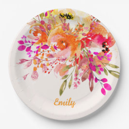 Plato De Papel Nombre personalizado romántico floral brillante