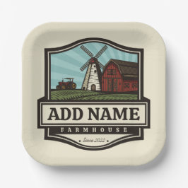 Plato De Papel NOMBRE Personalizado Rústico Farmhouse Old Windmil
