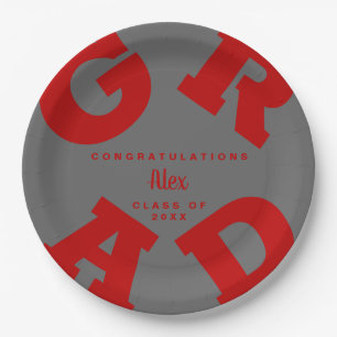 Plato De Papel Nombre personalizado Scarlet rojo sobre graduació