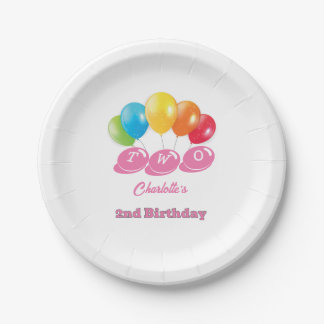 Plato De Papel Nombre personalizado segundo Chica de cumpleaños