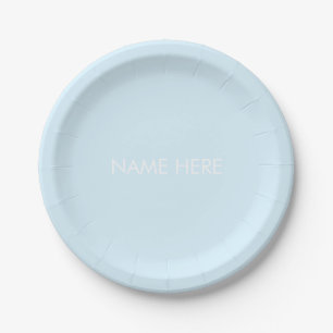 Plato De Papel Nombre personalizado simple texto azul claro minim