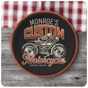 Plato De Papel NOMBRE personalizado Skeleton Motorcycle Shop