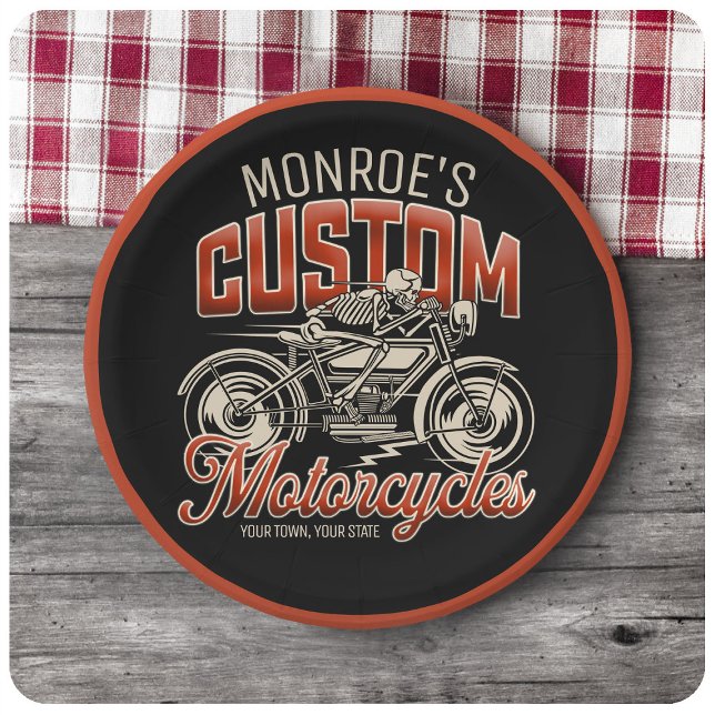 Plato De Papel NOMBRE personalizado Skeleton Motorcycle Shop (Subido por el creador)