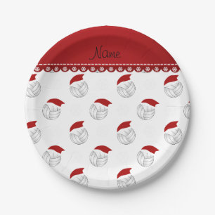 Plato De Papel Nombre personalizado: sombreros santa de voleibol