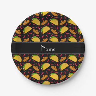 Plato De Papel Nombre personalizado tacos negros sombreros chilis