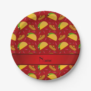 Plato De Papel Nombre personalizado: tacos rojos sombreros chilis