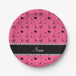 Plato De Papel Nombre personalizado: torre del iffel rosado