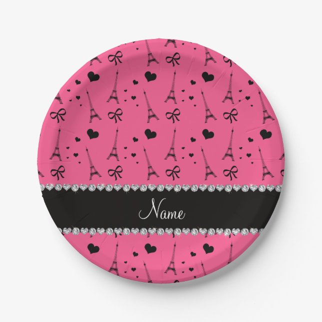 Plato De Papel Nombre personalizado: torre del iffel rosado (Anverso)
