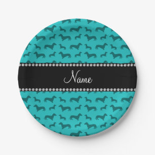 Plato De Papel Nombre personalizado turquesa dachshunds