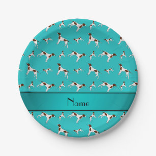 Plato De Papel Nombre personalizado turquesa Perros punteros