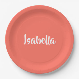 Plato De Papel Nombre personalizado vibrante coral vívido minimal
