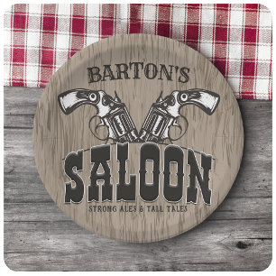 Plato De Papel NOMBRE personalizado Wild West Gun Revolver Saloon