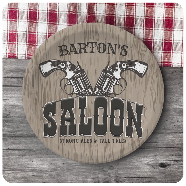 Plato De Papel NOMBRE personalizado Wild West Gun Revolver Saloon (Subido por el creador)