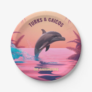 Plato De Papel Nombre personalizado y destino delfín