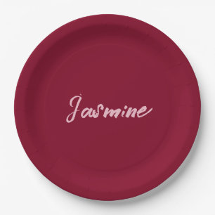 Plato De Papel Nombre propio de caligrafía roja Minimalista de Bo