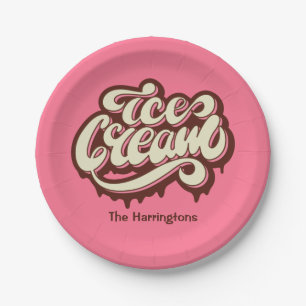 Plato De Papel Nombre y color personalizados Ice Crema placas de 