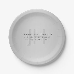 Plato De Papel Nombre y lema modificable moderno   Gradiente gris