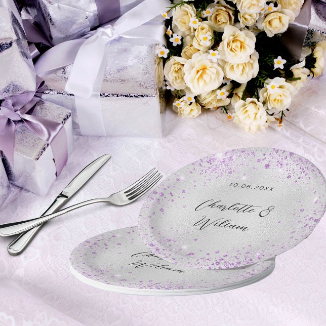 Plato De Papel Nombres de chispas violetas de plata boda (Subido por el creador)