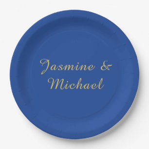 Plato De Papel Nombres de Pareja Caligrafía Chic Lovely Azul y Do
