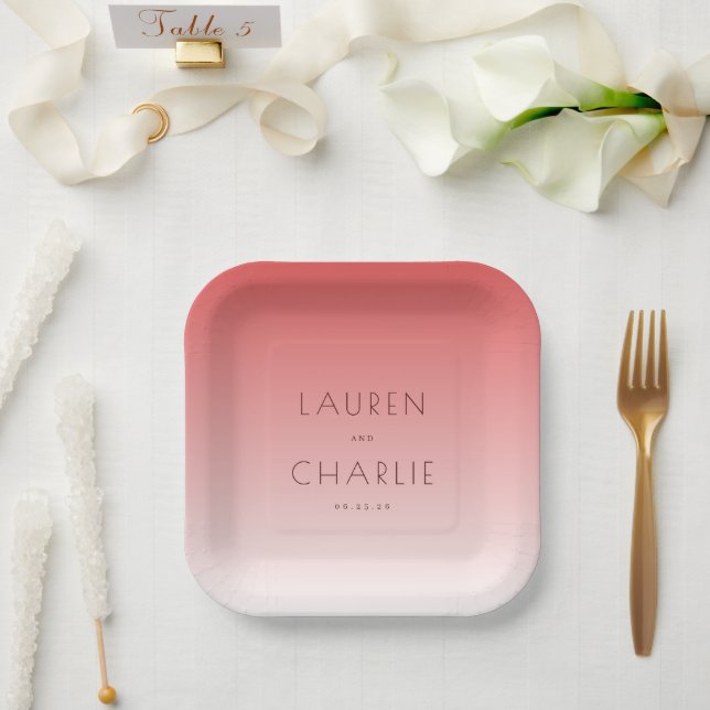Plato De Papel Nombres gradiente rosa romántico (Boda)
