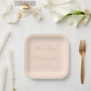 Plato De Papel Nombres minimalistas de melocotón elegante