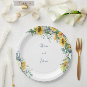 Plato De Papel Nombres personalizados de girasol Boda Redneck