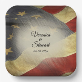 Plato De Papel Nombres y fecha de la bandera estadounidense con p