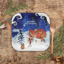 Plato De Papel Nordic Village & Winter Fairy Square Paper Plates