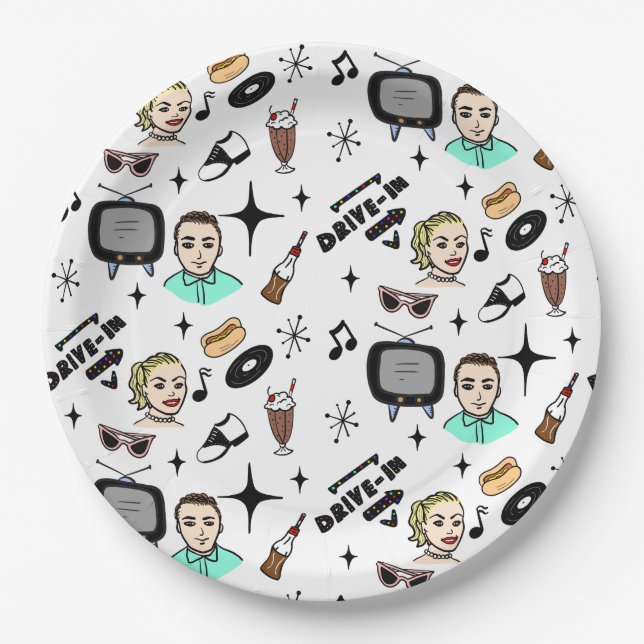 Plato De Papel Nostálgico cumpleaños de los Retro Graphics de los (Anverso)