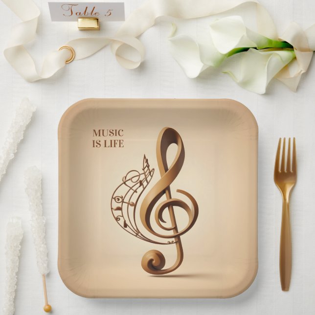 Plato De Papel Nota de limpieza musical de texto de personalizado (Boda)