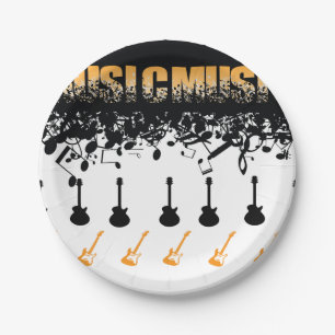 Plato De Papel Nota de música Personalizada en blanco y negro de 