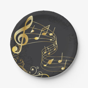 Plato De Papel Nota musical Gris dorado de lujo