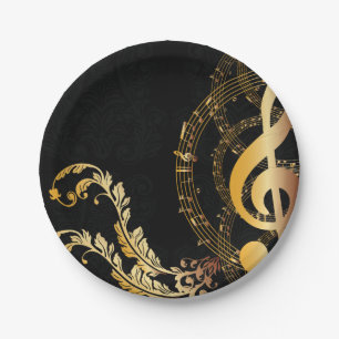 Plato De Papel Nota musical Gris dorado de lujo