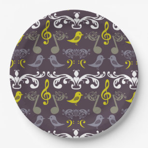 Plato De Papel Nota musical y aves