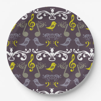 Plato De Papel Nota musical y aves