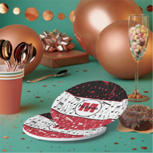 Plato De Papel Notas de música en blanco y rojo negro