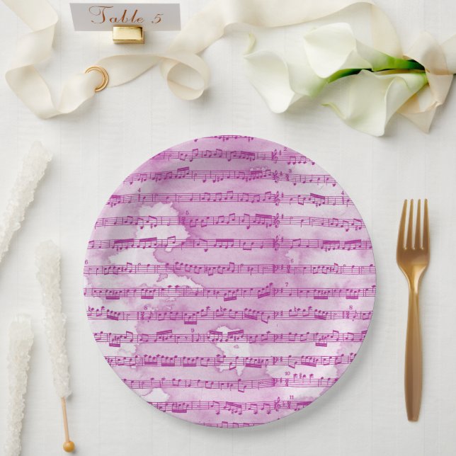 Plato De Papel Notas musicales acuarela (Boda)