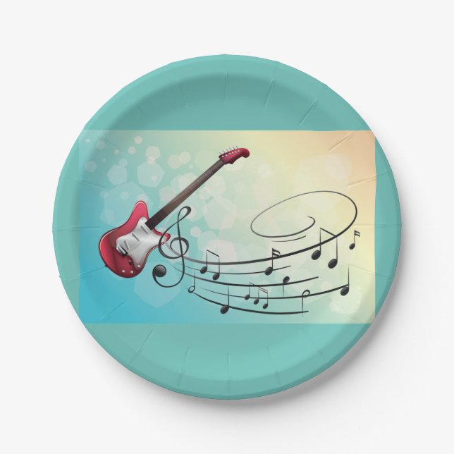 Plato De Papel Notas musicales de la guitarra eléctrica (Anverso)